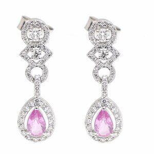 Majestic 18K Pink Sapphire White Gold Teardrop Diamond Earrings